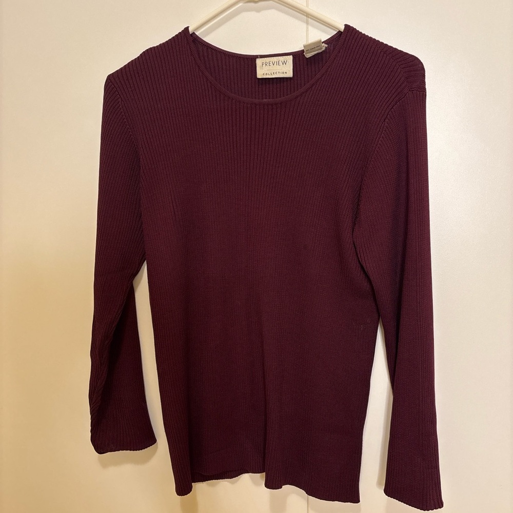 Preview Collection 100% Silk Ribbed Sweater – Plum – Size M